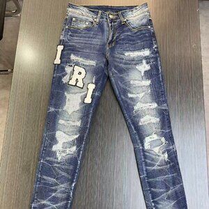 amiri embroidered ripped casual jeans